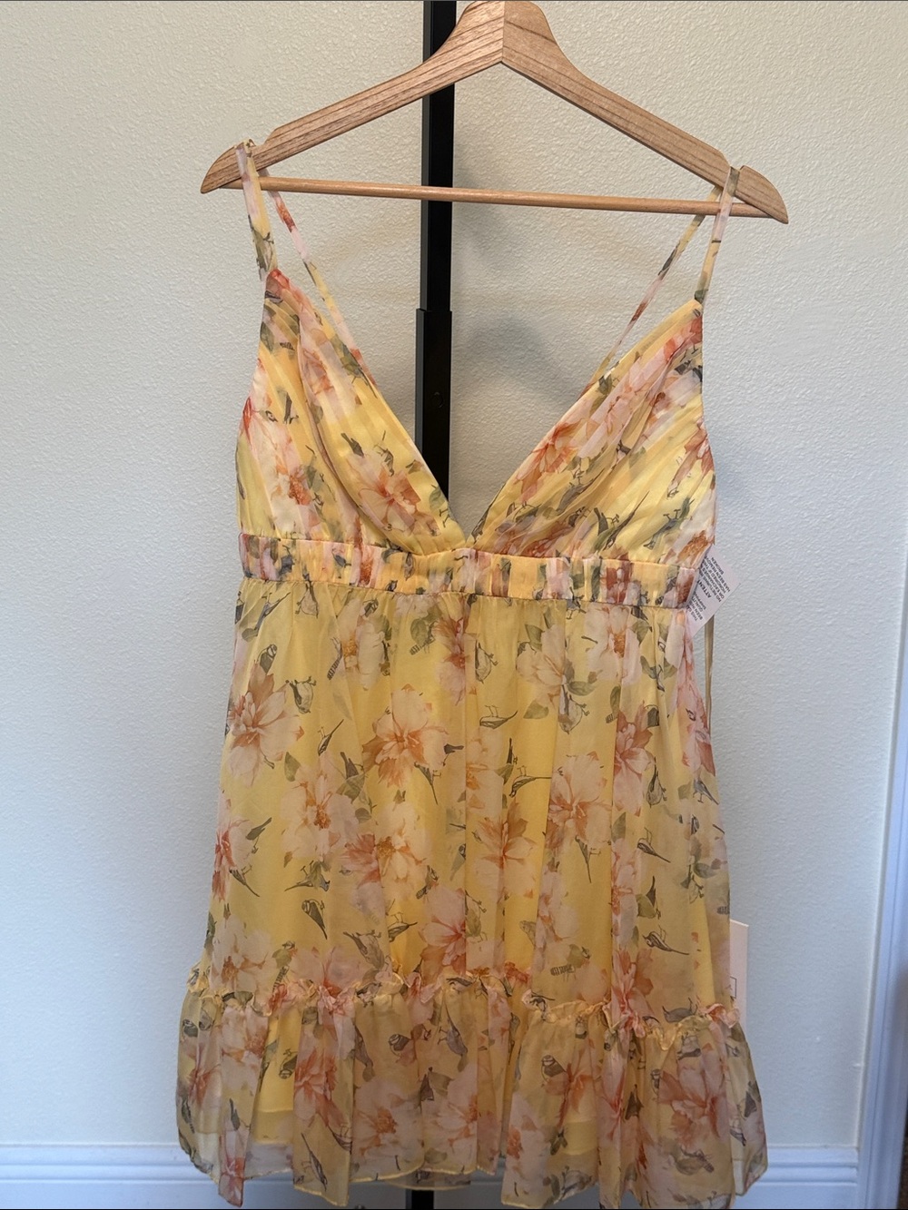 Mac-Duggal🌻Yellow Floral Chiffon Spaghetti Strap Dress
